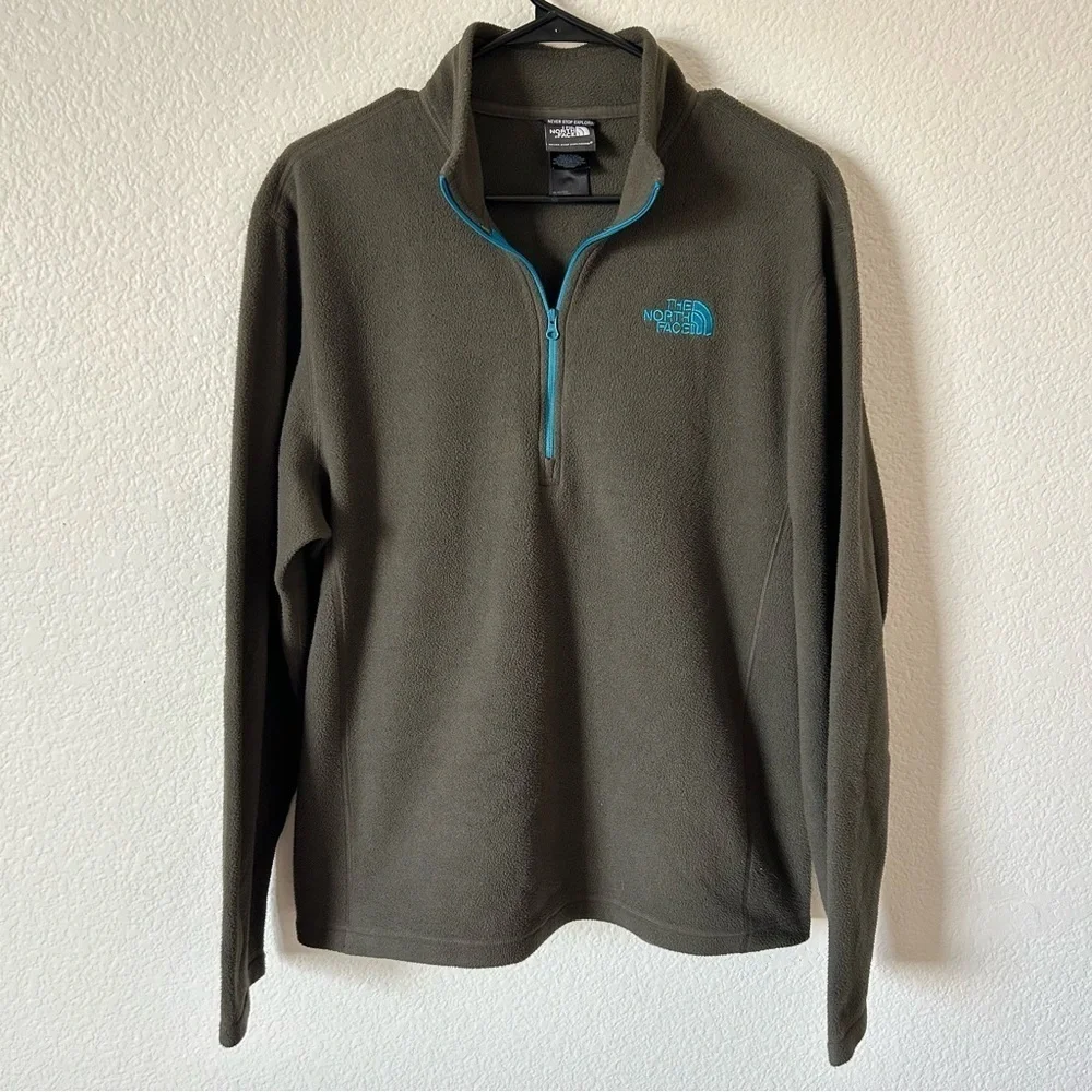 The North Face Men's Olive Green Fleece Quarter Zip-Up, Outdoor,Gorpcore,Sweater